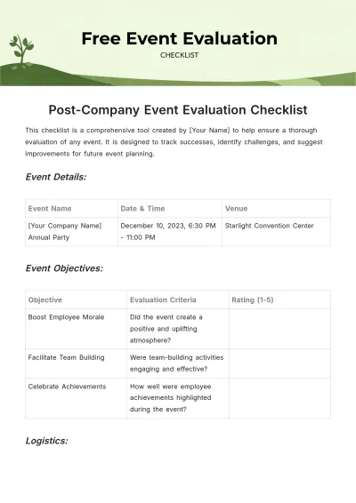 Free Event Evaluation Checklist Template to Edit Online