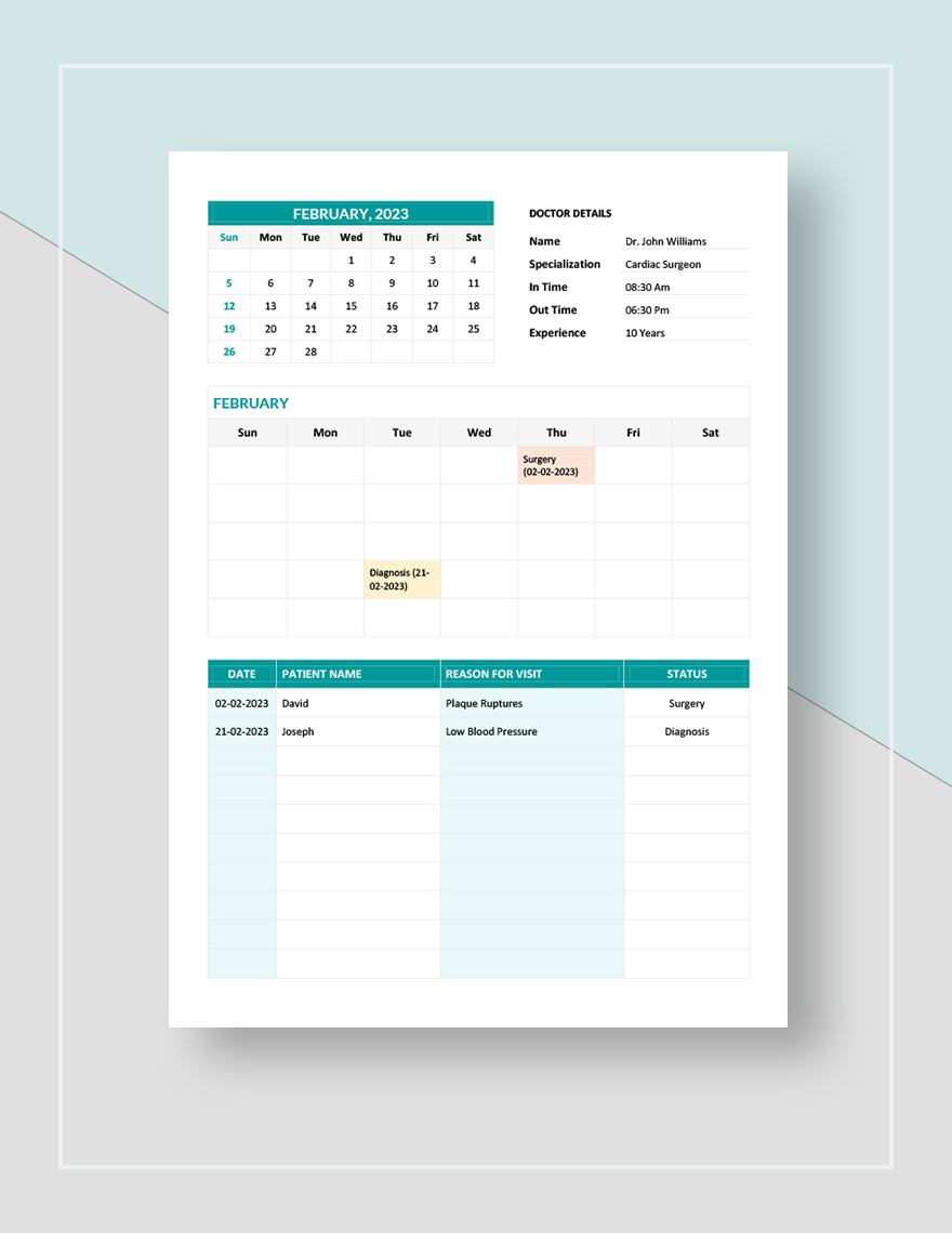 Medical Appointment Calendar Template