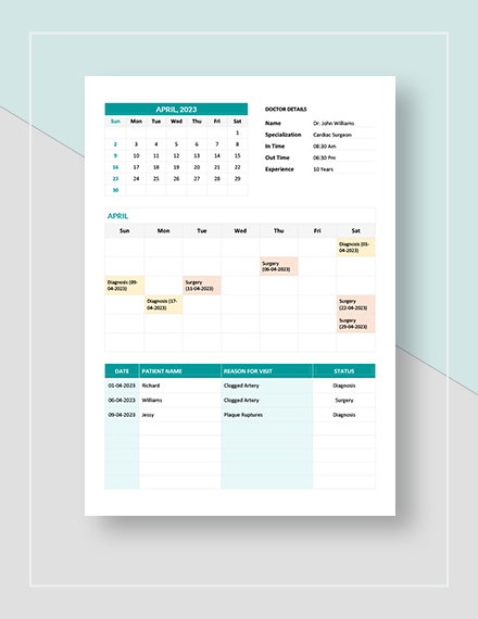 Medical Appointment Calendar Template - Google Docs, Word, Apple Pages ...