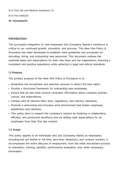 Free New Hire Policy & Procedure HR Template to Edit Online