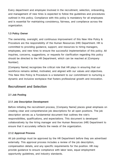 Free New Hire Policy & Procedure HR Template to Edit Online