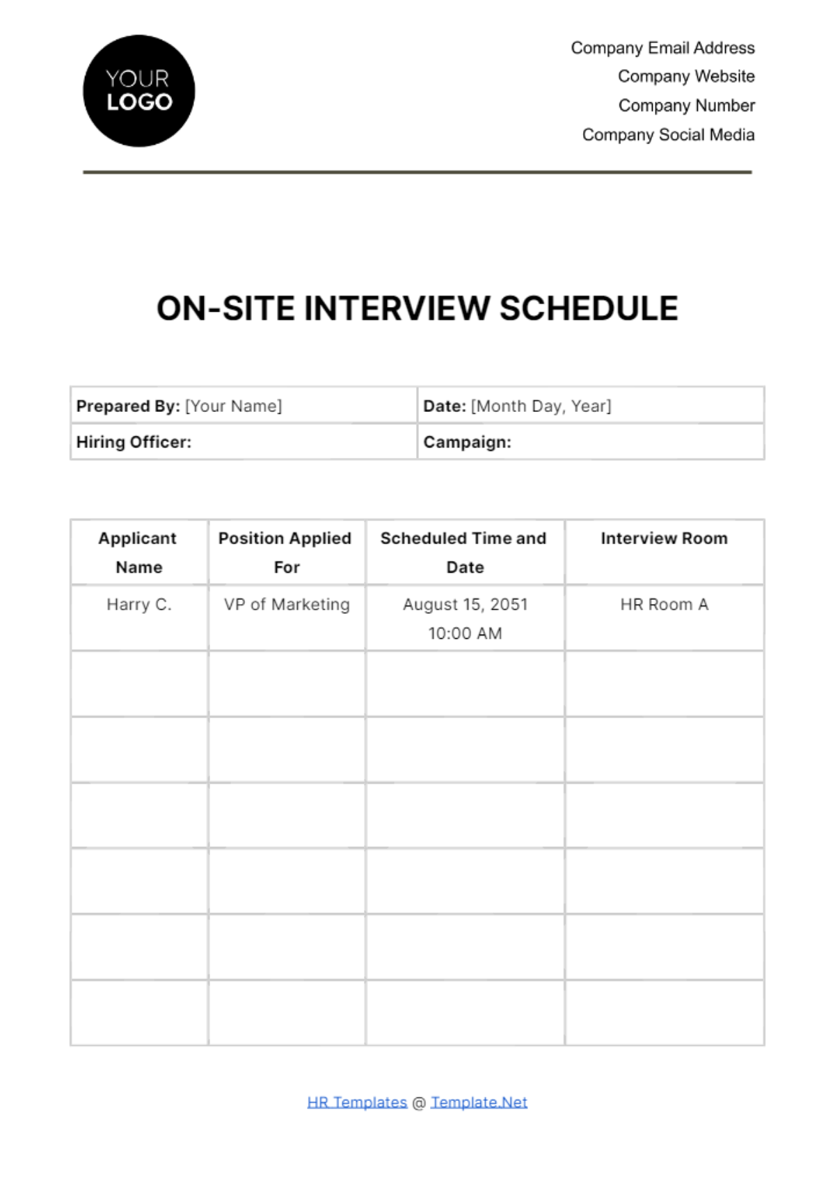 On-site Interview Schedule HR Template