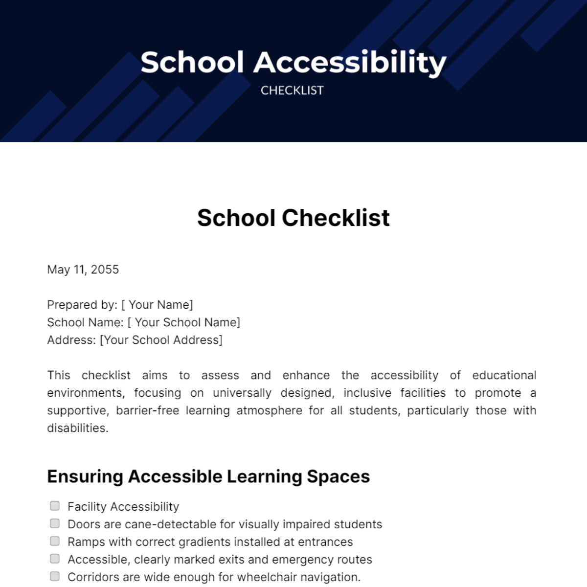School Accessibility Checklist Template