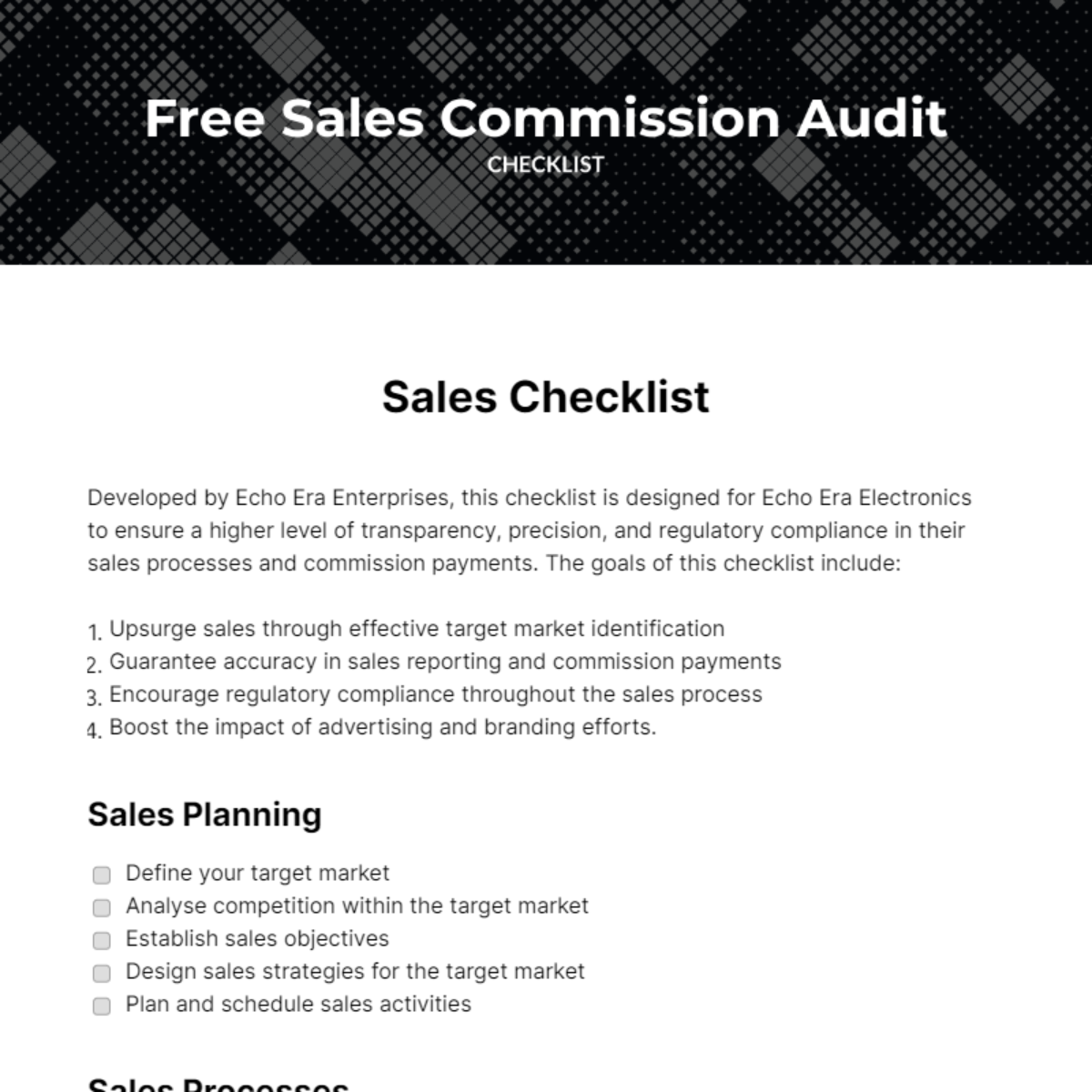 Sales Commission Audit Checklist Template
