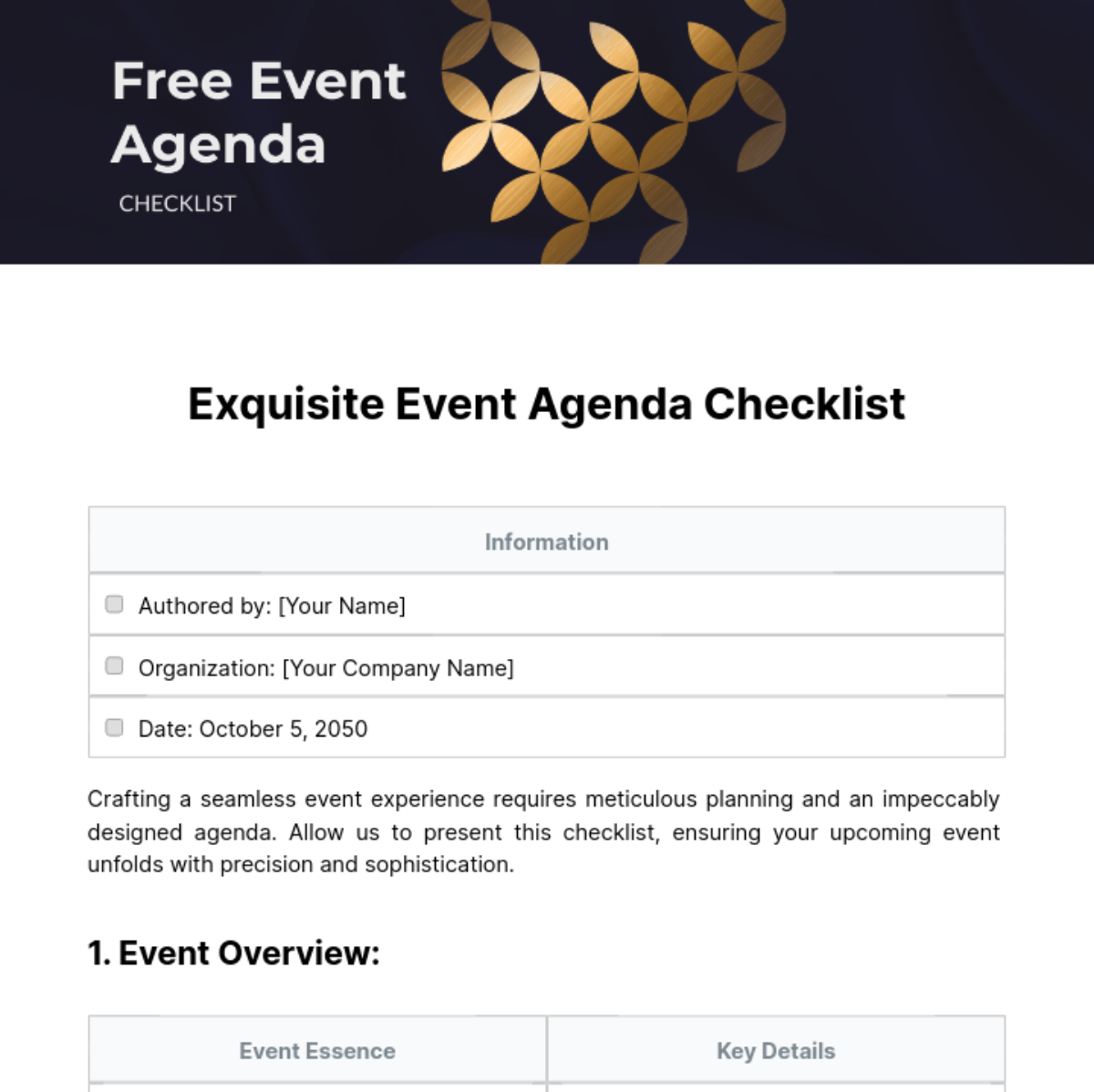 Free Event Agenda Checklist Template