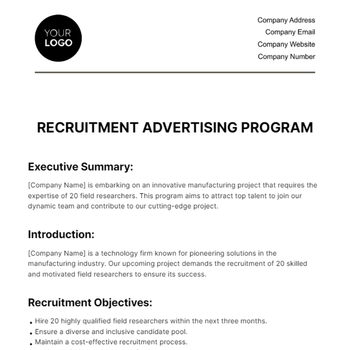 Recruitment Advertising Program HR Template - Edit Online & Download ...