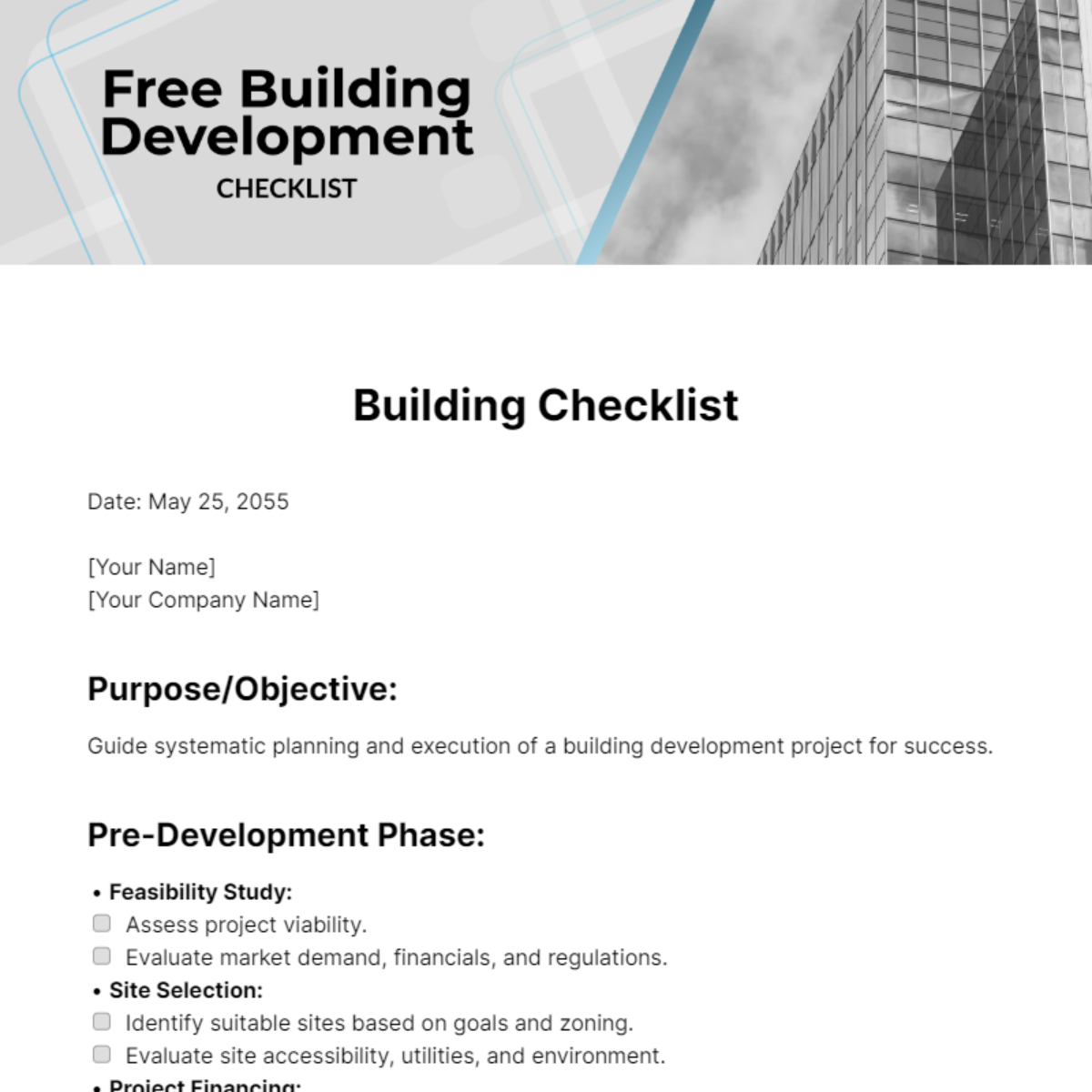 Free Building Development Checklist Template