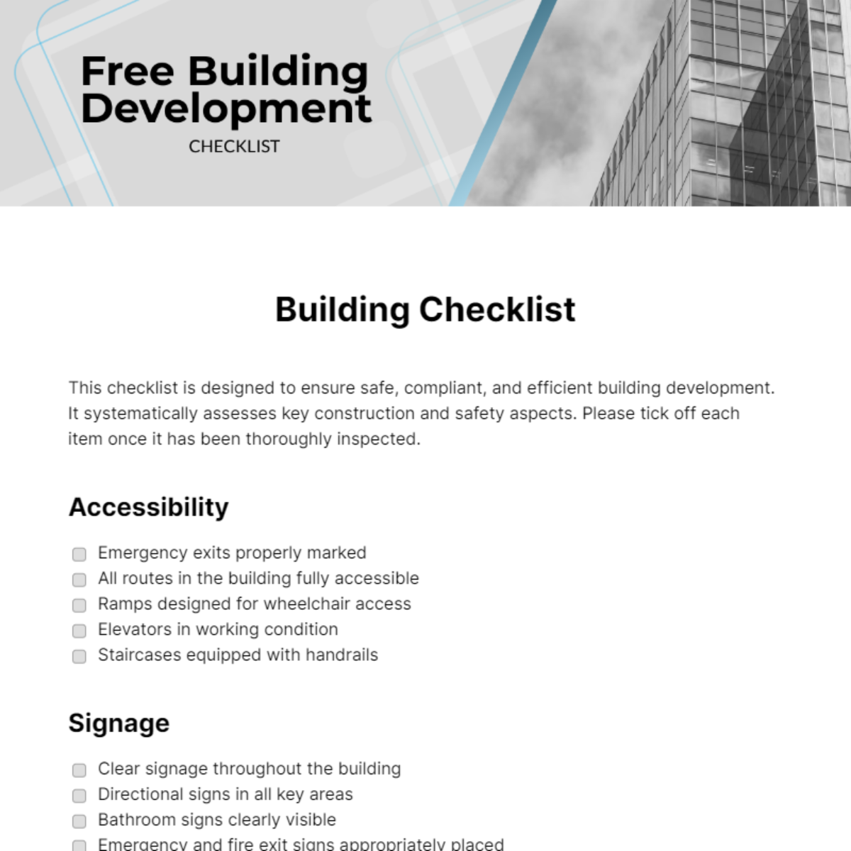 Free Building Development Checklist - Edit Online & Download | Template.net