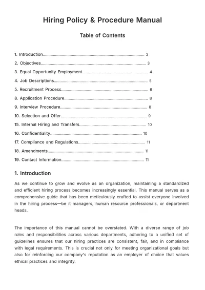 Free Hiring Policy & Procedure Manual HR Template to Edit Online