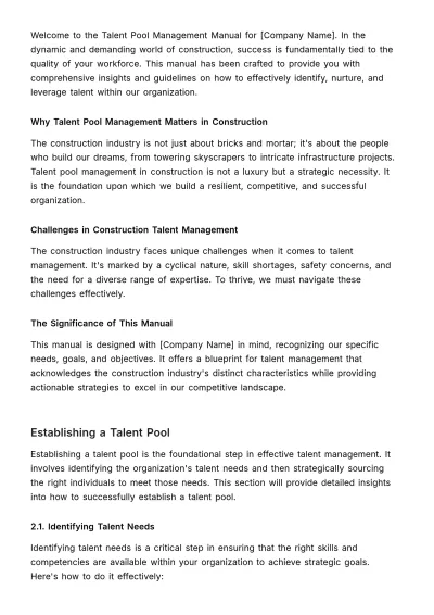 Free Talent Pool Management Manual HR Template to Edit Online