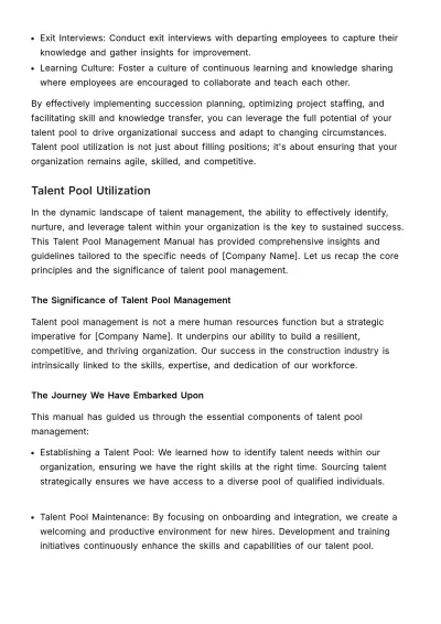 Free Talent Pool Management Manual HR Template to Edit Online
