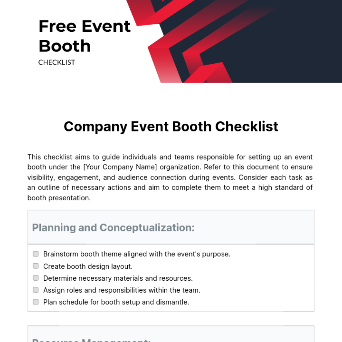 Free Event Booth Checklist Template