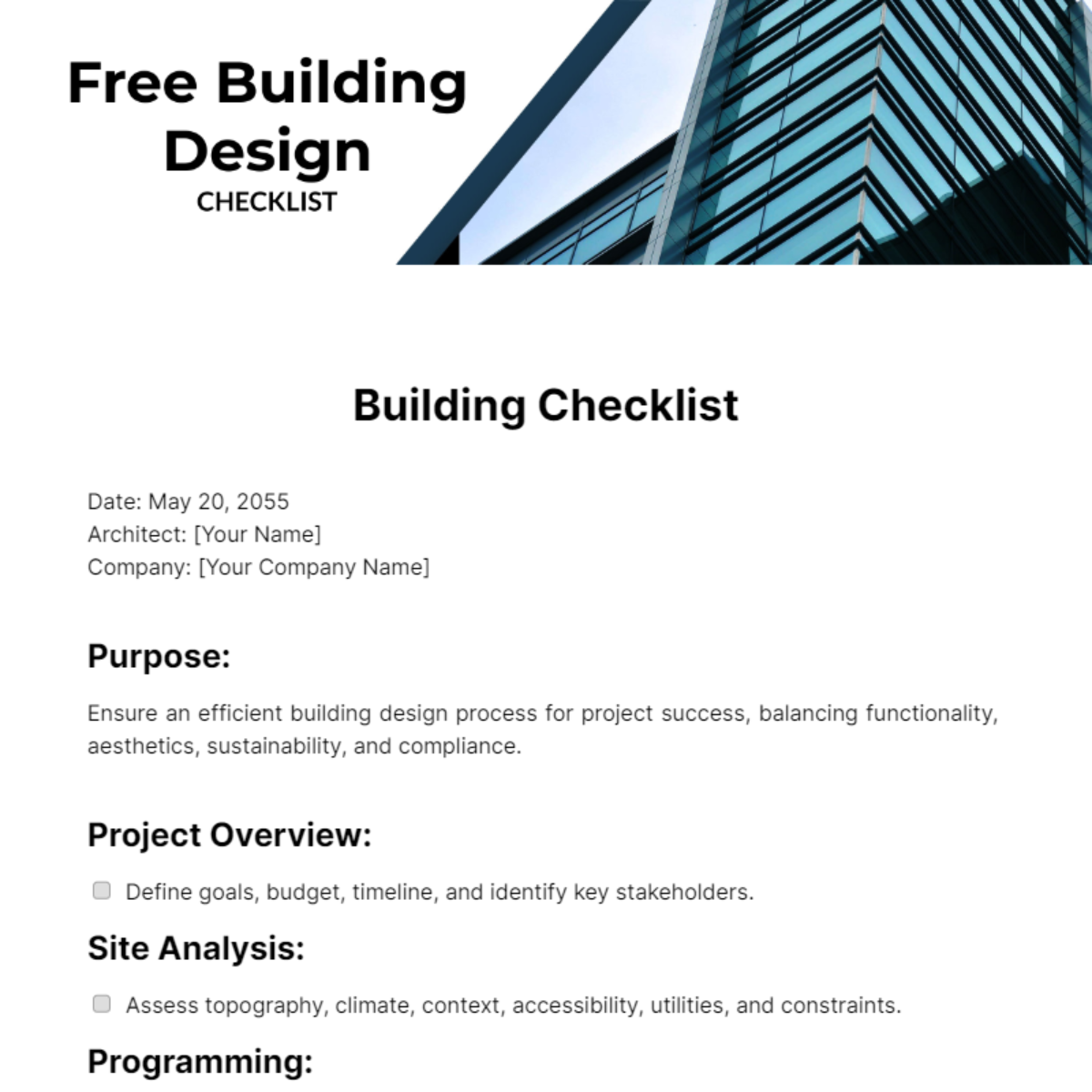 Free Building Design Checklist Template