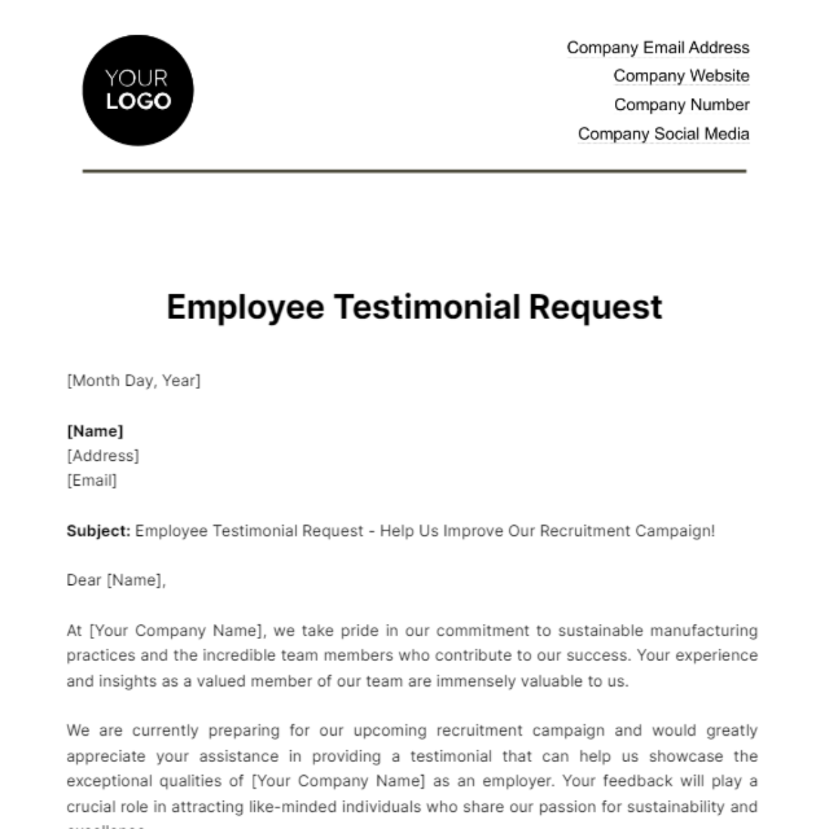 Employee Testimonial Request HR Template