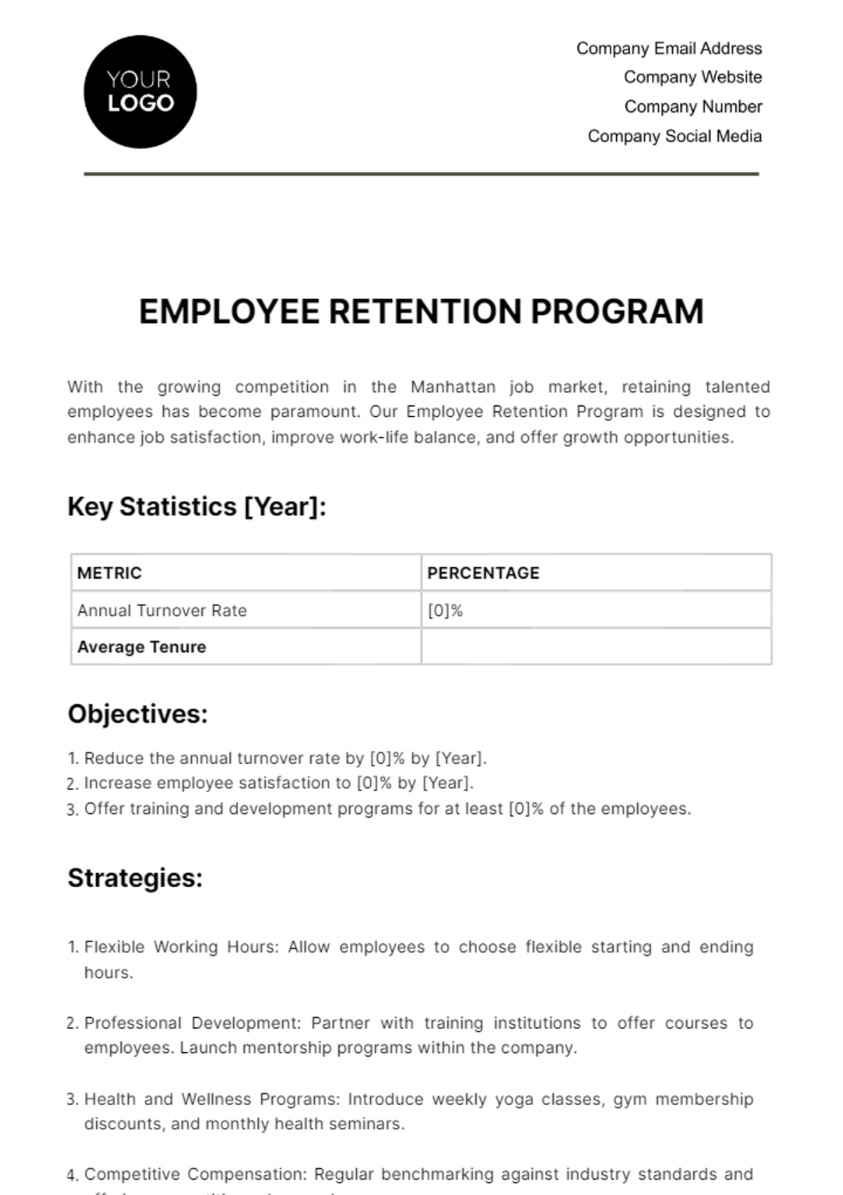Employee Retention Program HR Template