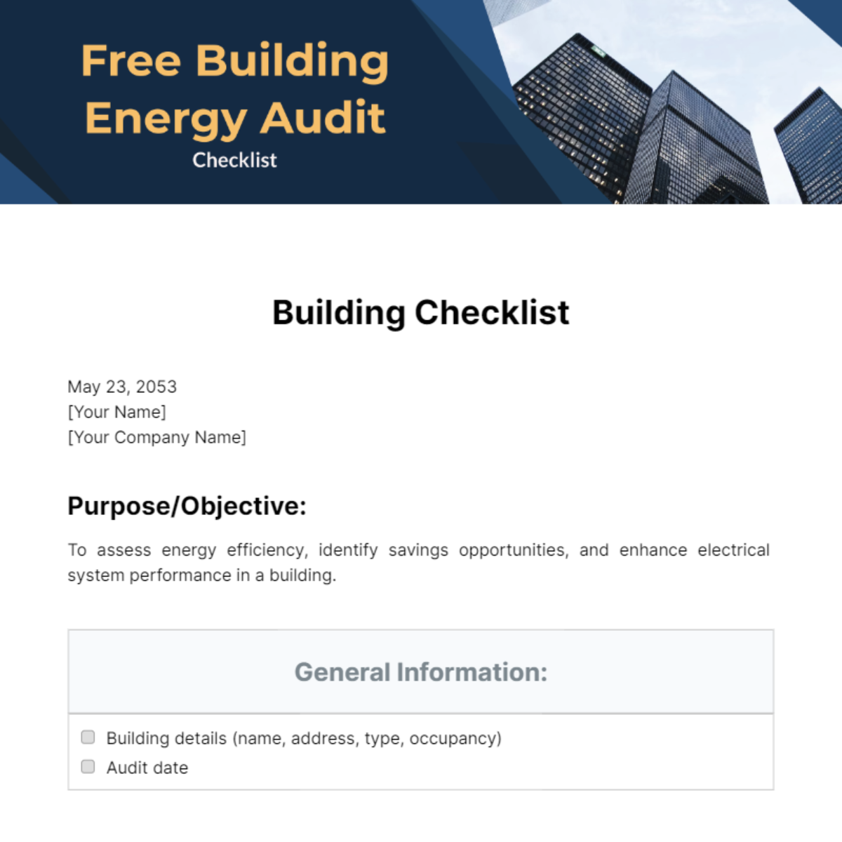 Free Building Energy Audit Checklist Template