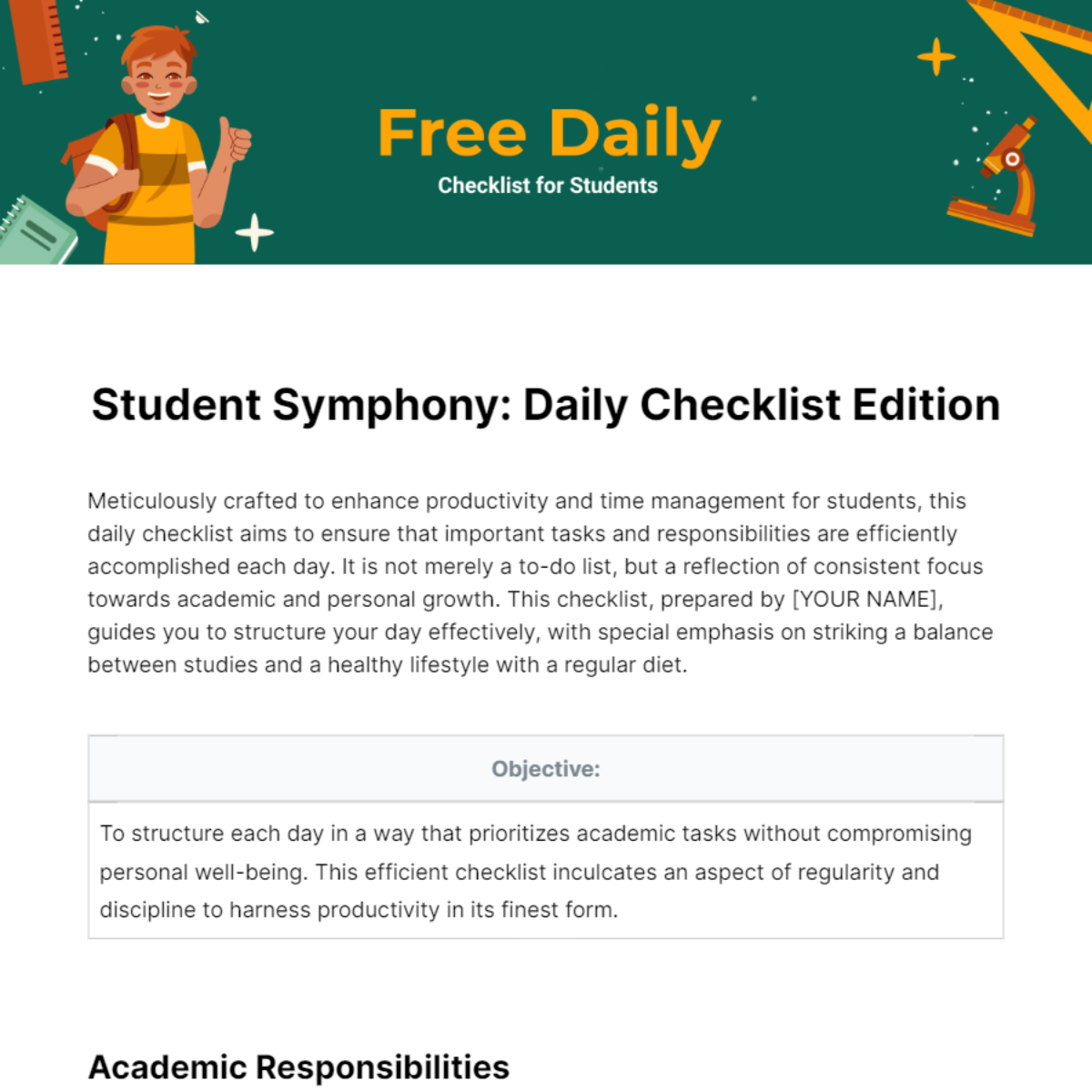 Daily Checklist for Students Template