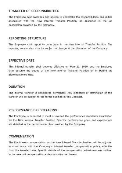 Free Internal Transfer Contract HR Template to Edit Online
