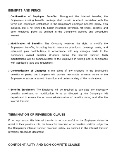 Free Internal Transfer Contract HR Template to Edit Online