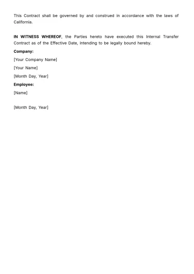 Free Internal Transfer Contract HR Template to Edit Online