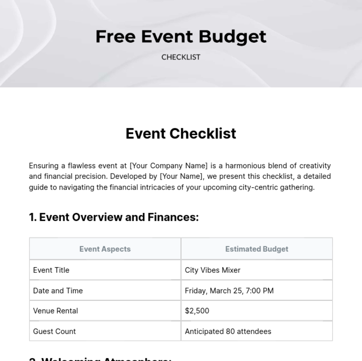 Free Event Budget Checklist Template