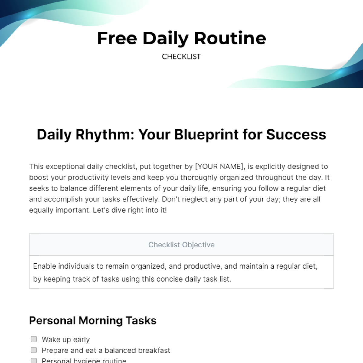 Daily Routine Checklist Template