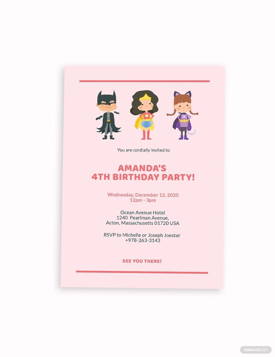 Superhero Themed Birthday Party Invitation Template in Word, Illustrator, PSD, Apple Pages, Publisher, Outlook