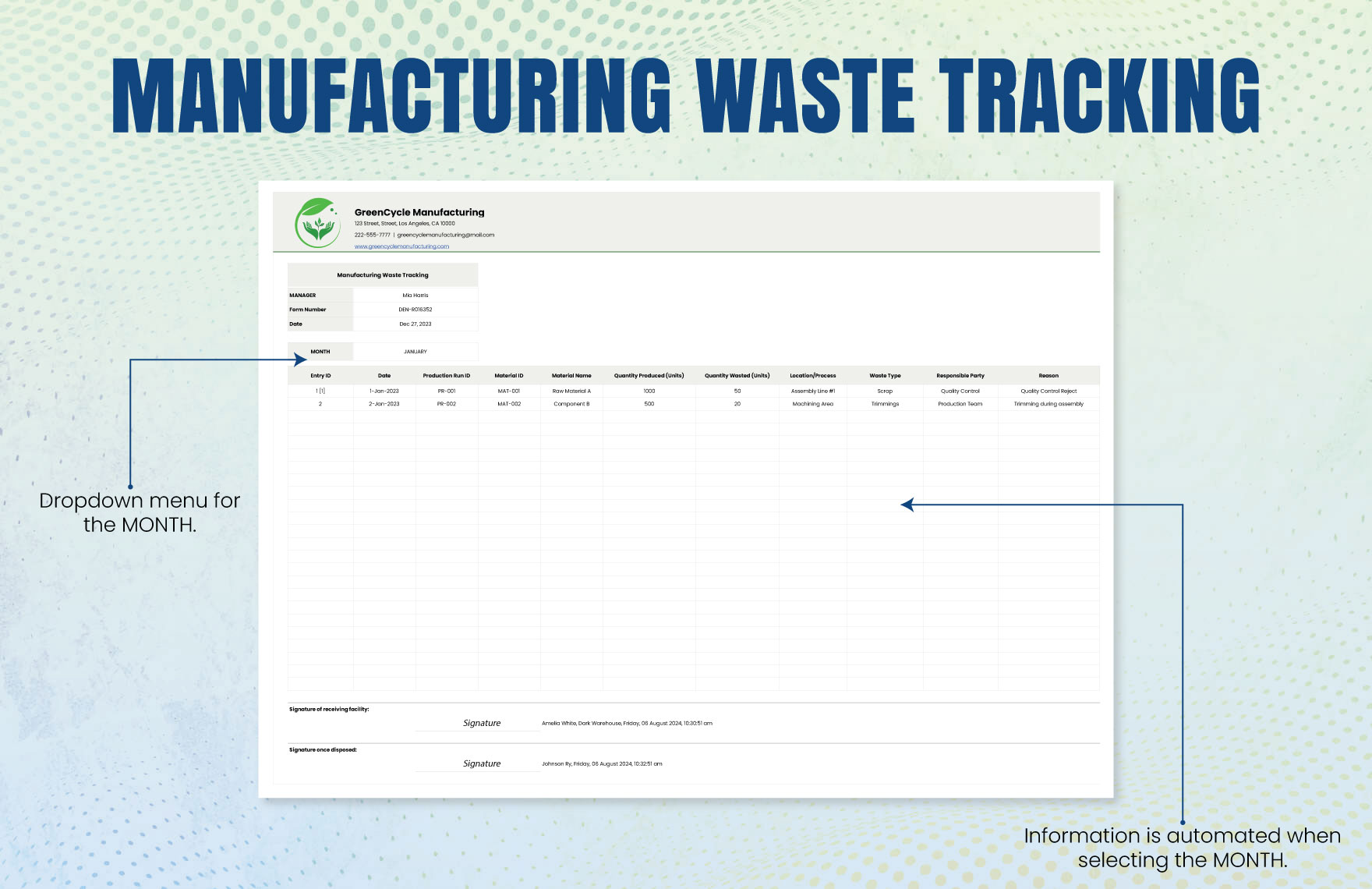 Manufacturing Waste Tracking Template