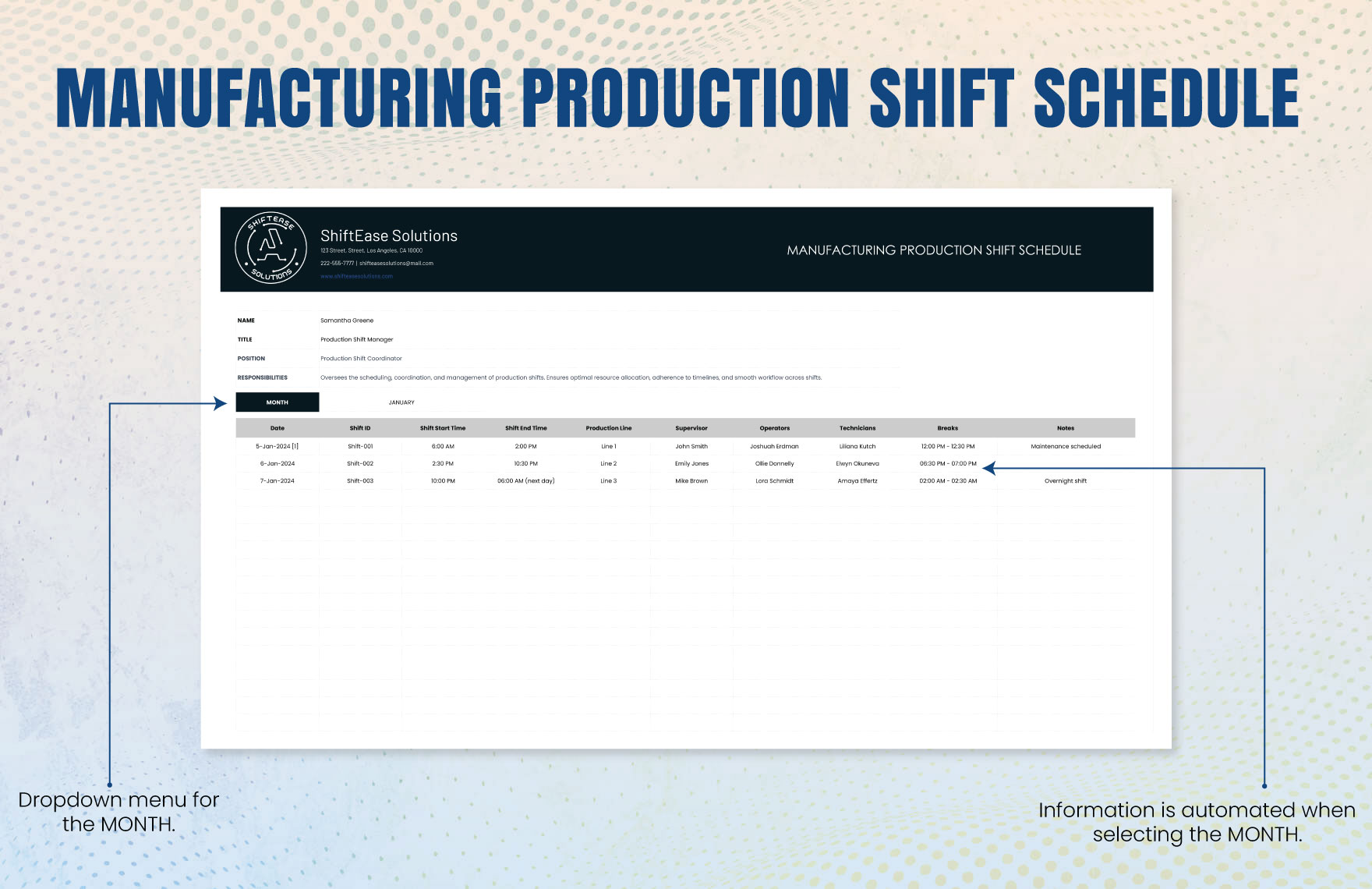 Manufacturing Production Shift Schedule Template