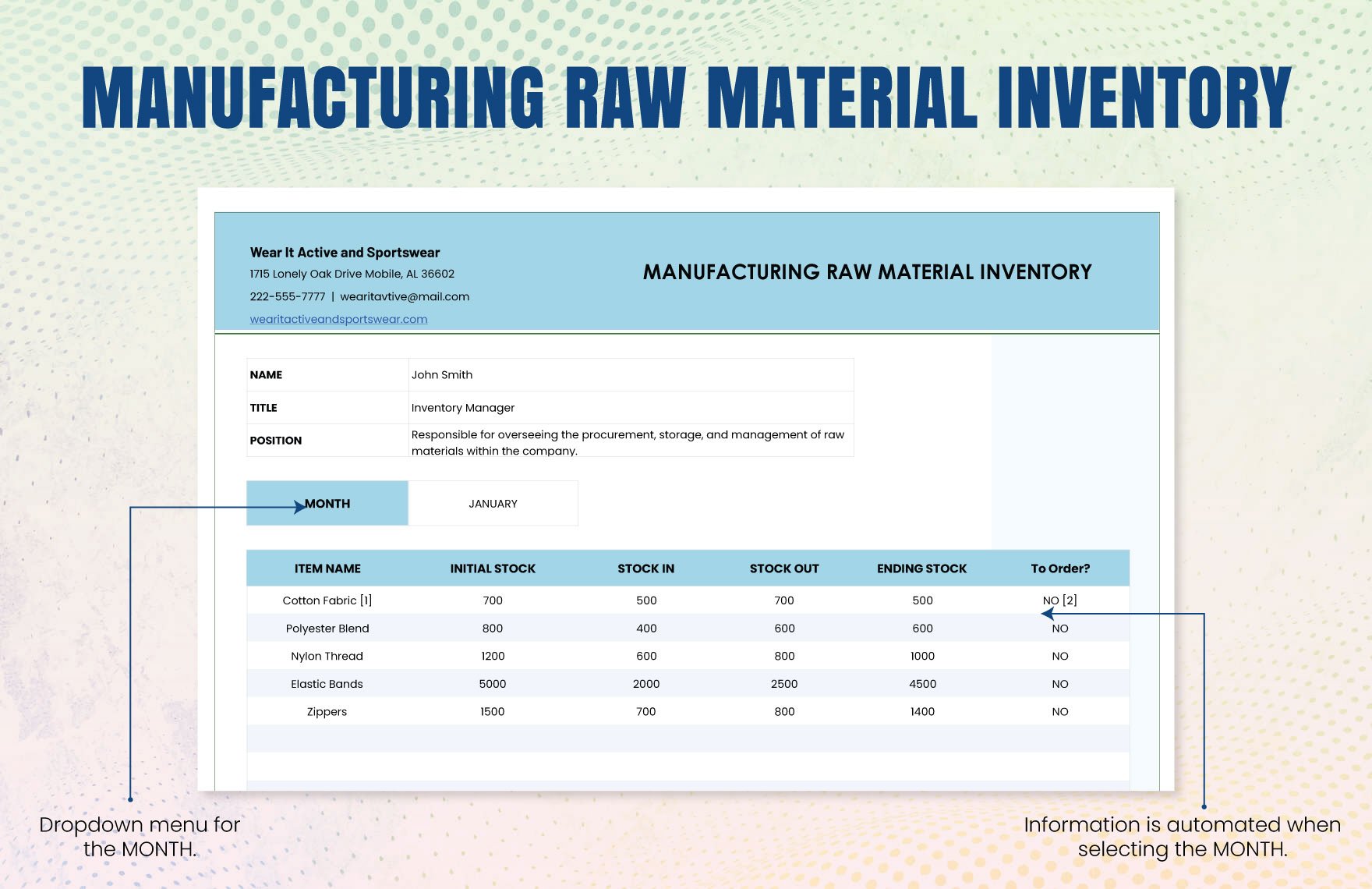 Manufacturing Raw Material Inventory Template