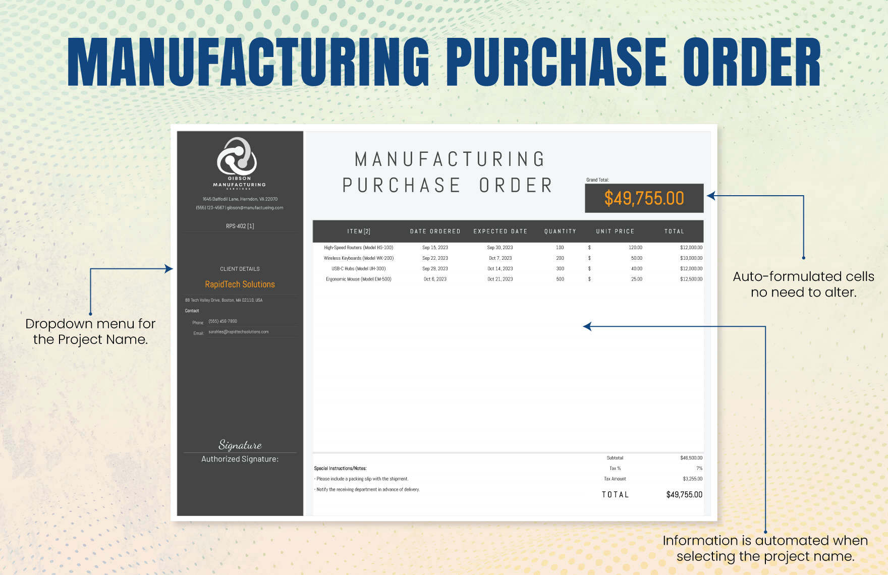 Manufacturing Purchase Order Template
