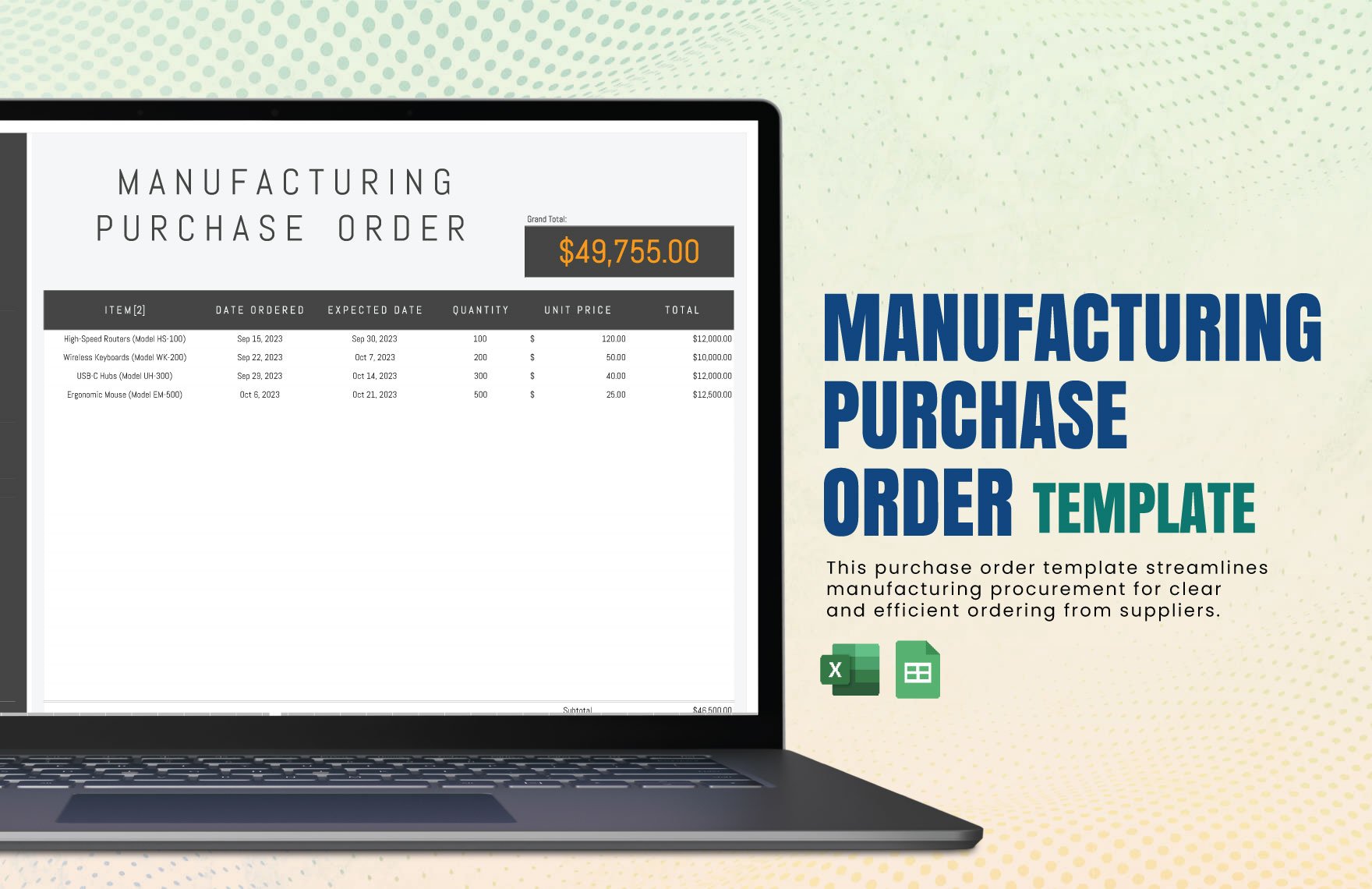 Manufacturing Purchase Order Template