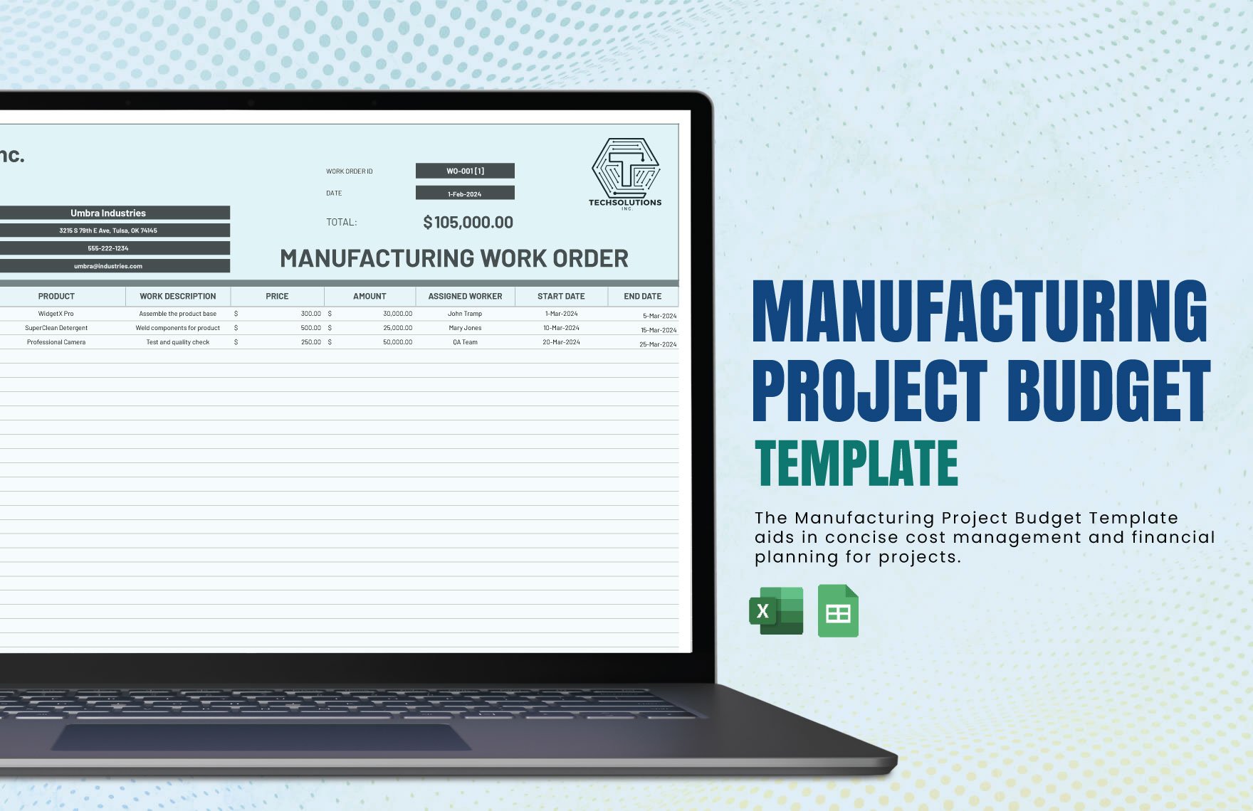 Manufacturing Project Budget Template
