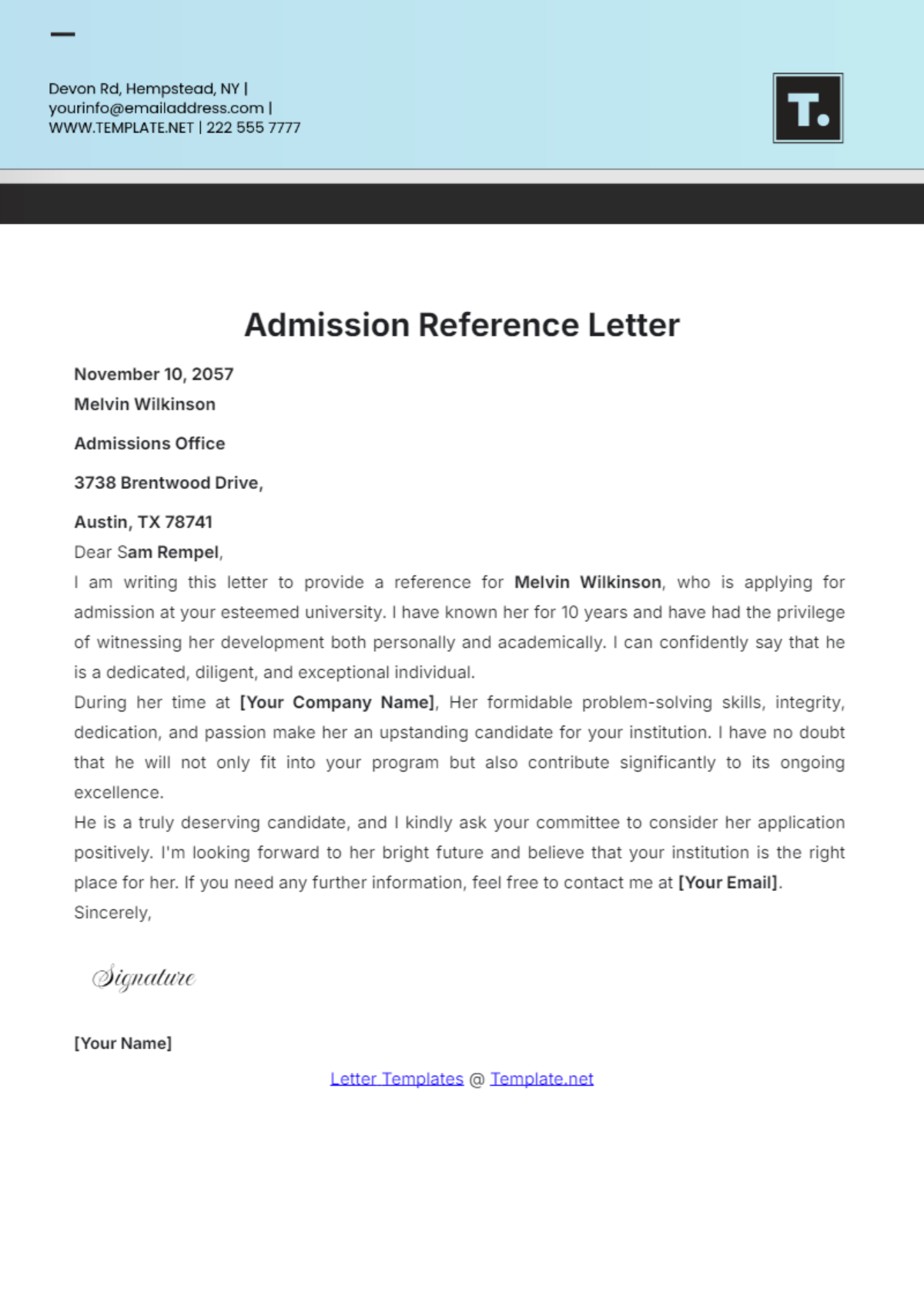 Admission Reference Letter Template - Edit Online & Download