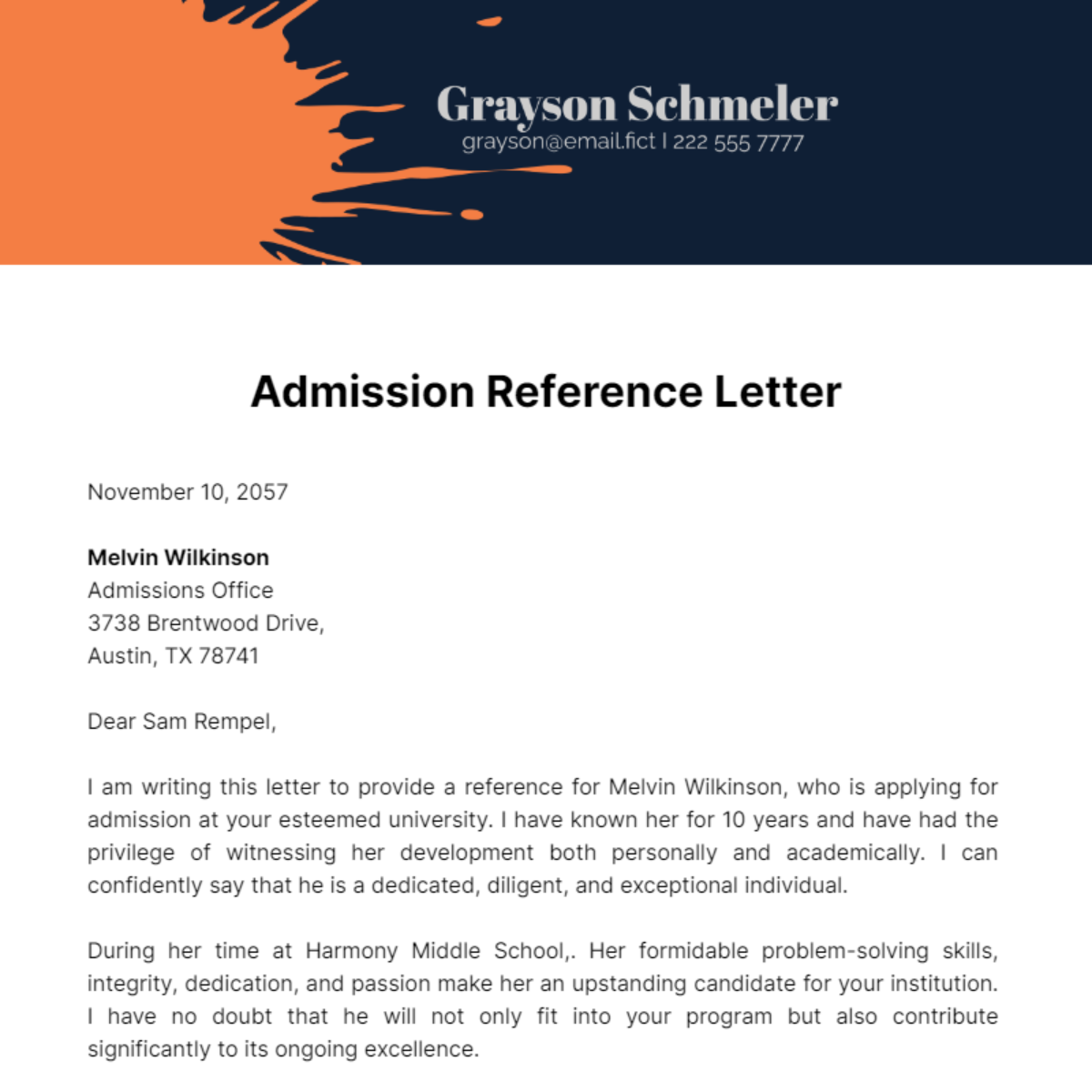 Admission Reference Letter Template