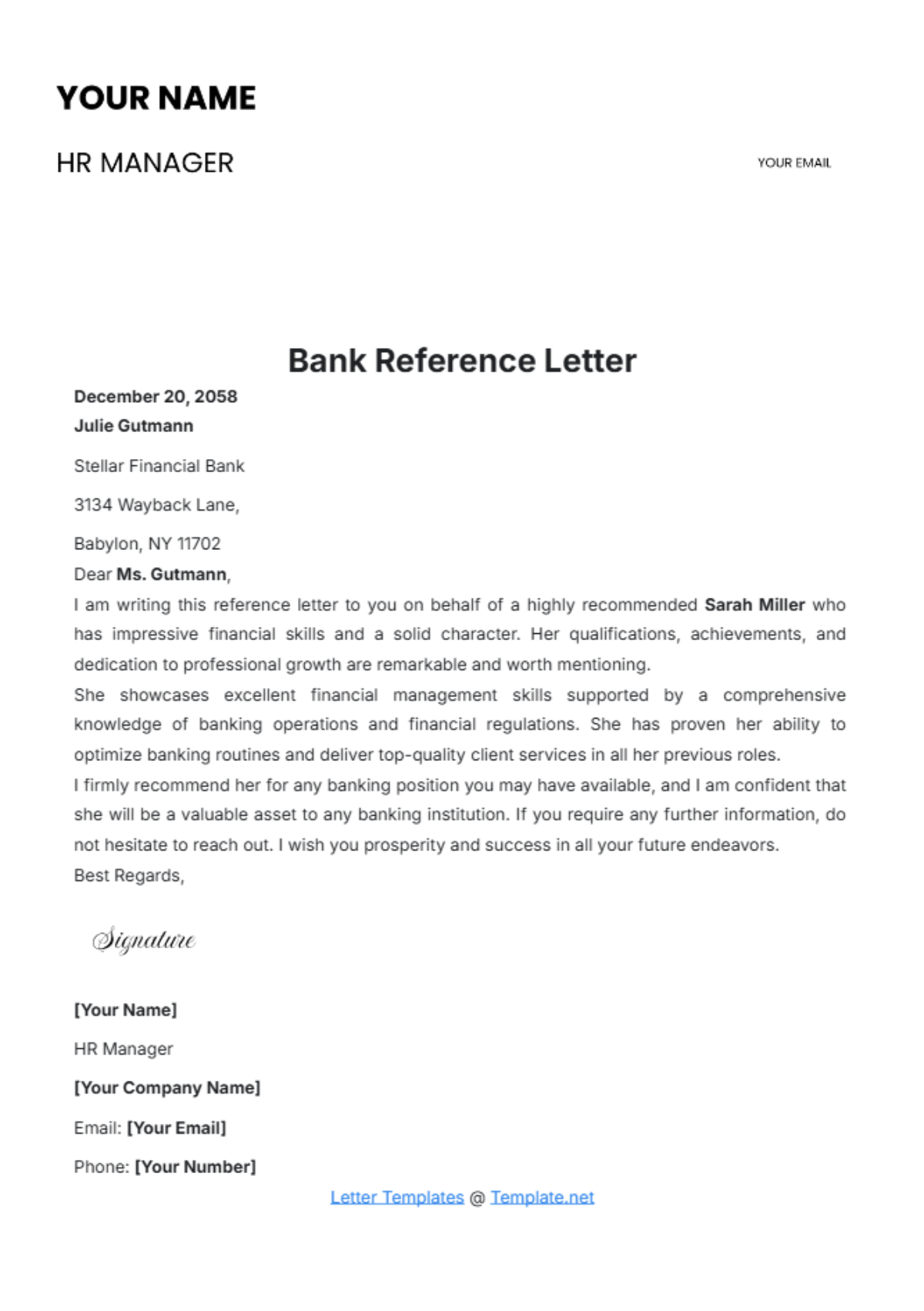 Bank Reference Letter Template