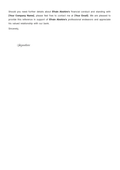 Free Professional Bank Reference Letter Template to Edit Online