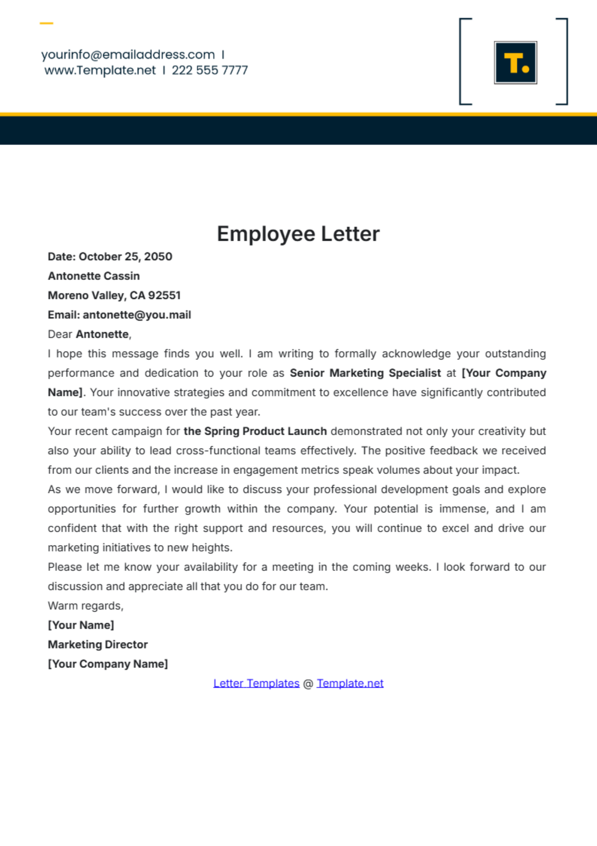 Employee Letter Template - Edit Online & Download