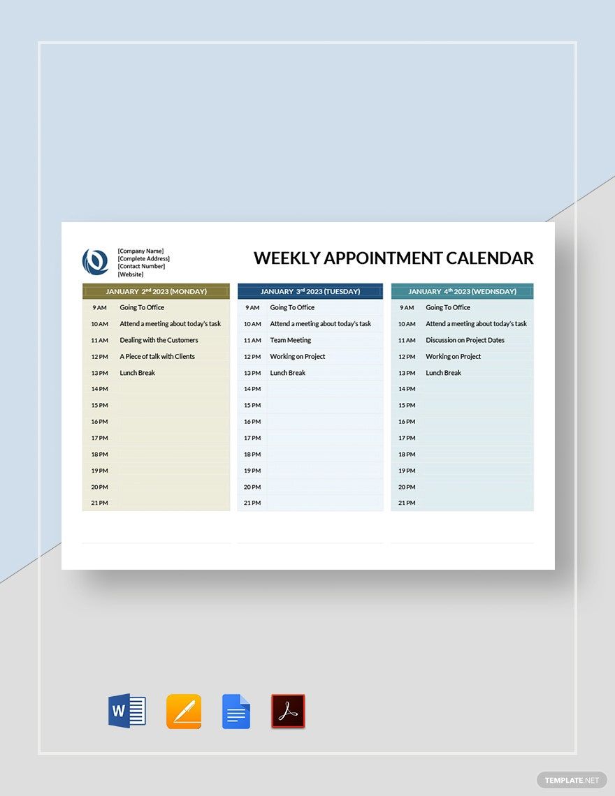 Weekly Appointment Calendar Template