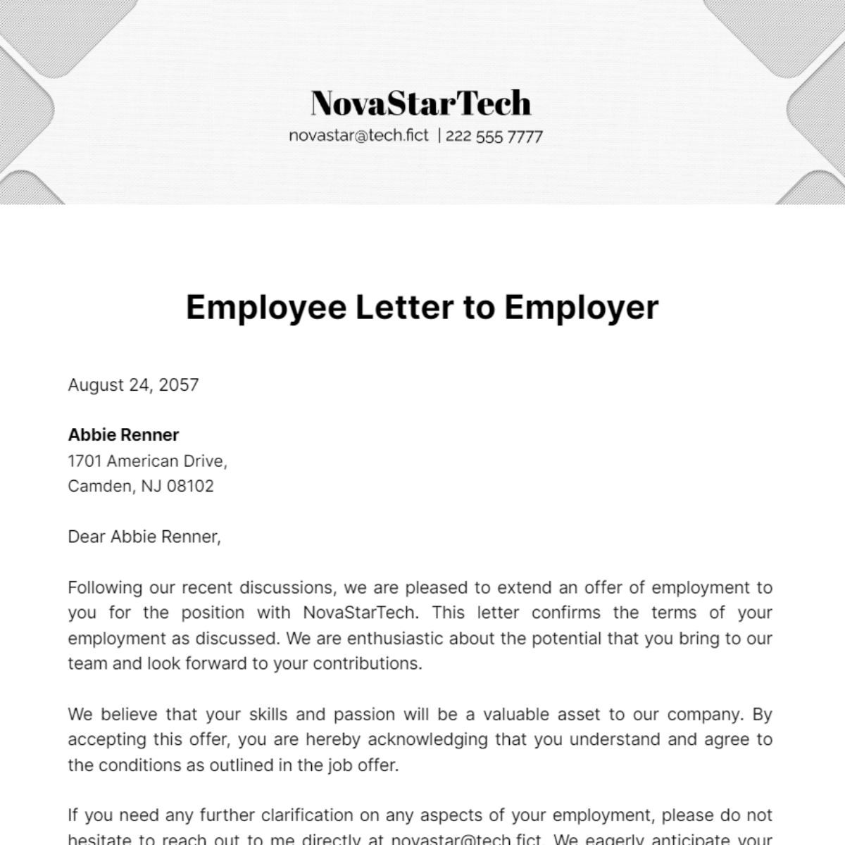Employee Letter to Employer Template