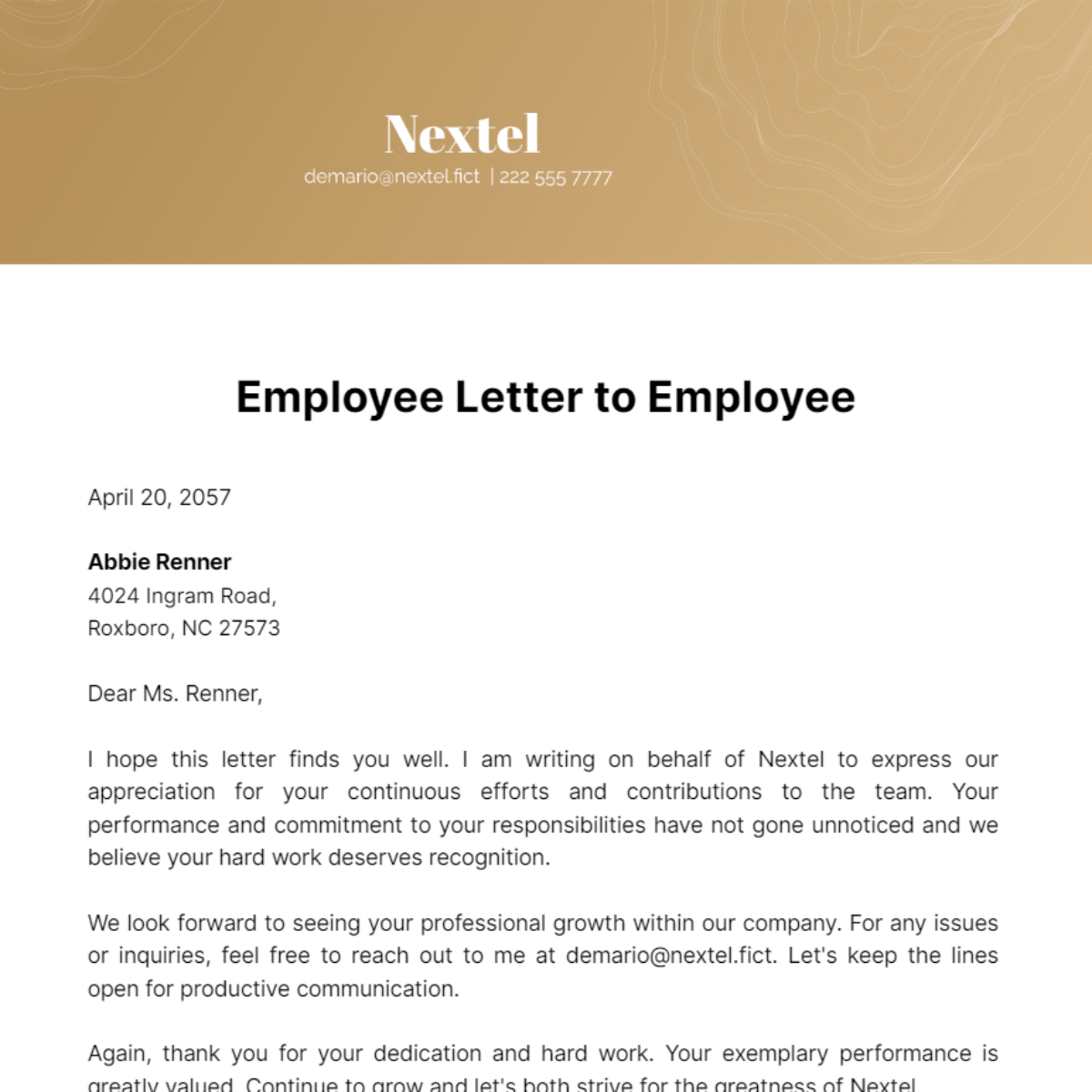 Free Employee Letter to Employee Template