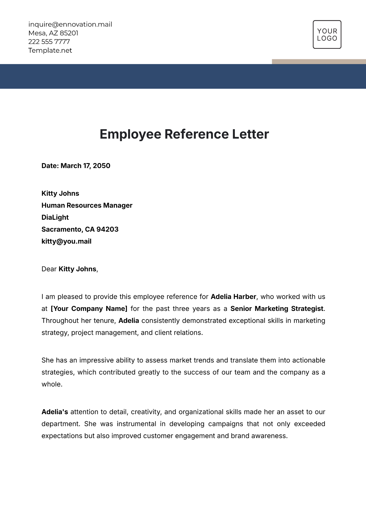 Employee Reference Letter Template - Edit Online & Download