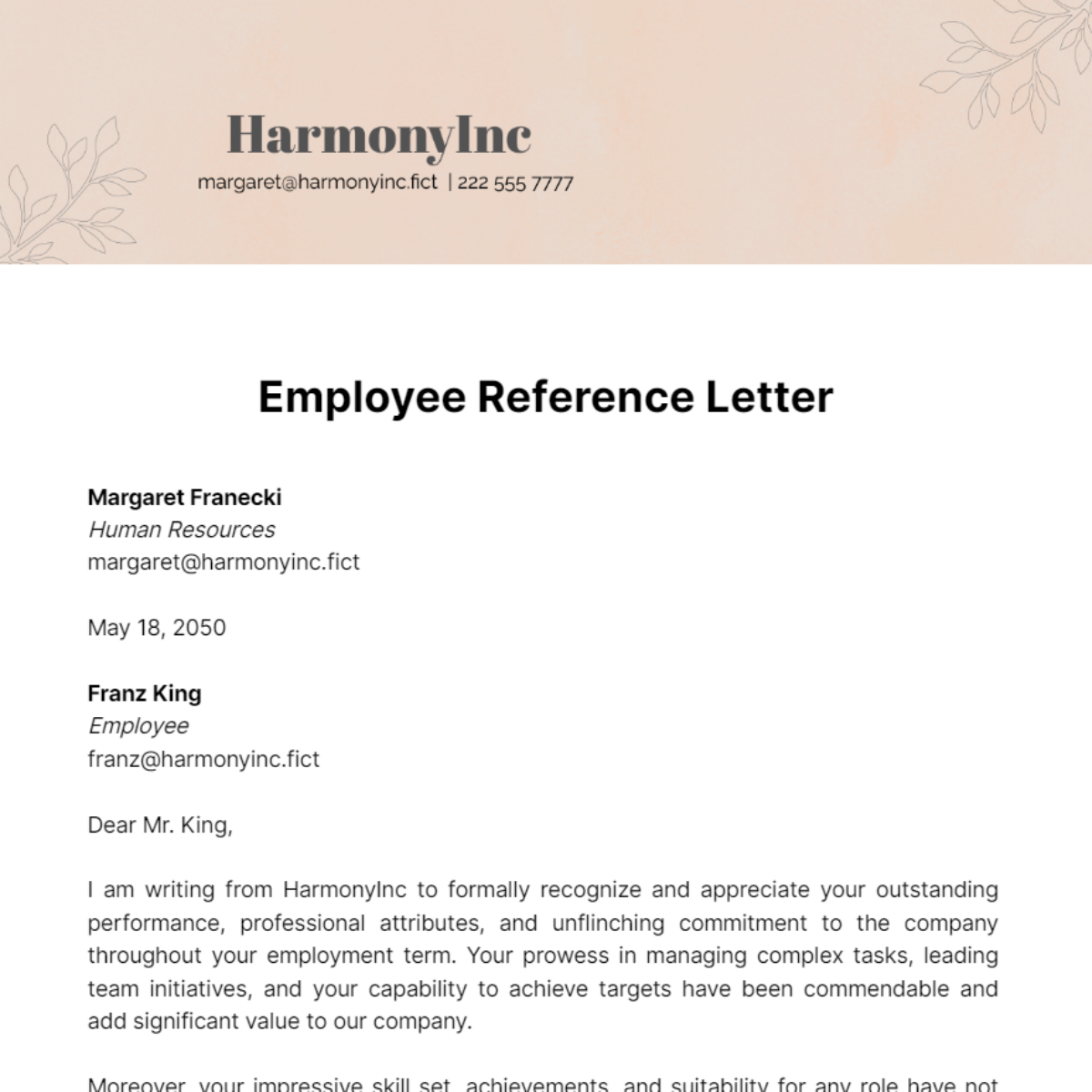 Free Employee Reference Letter Template