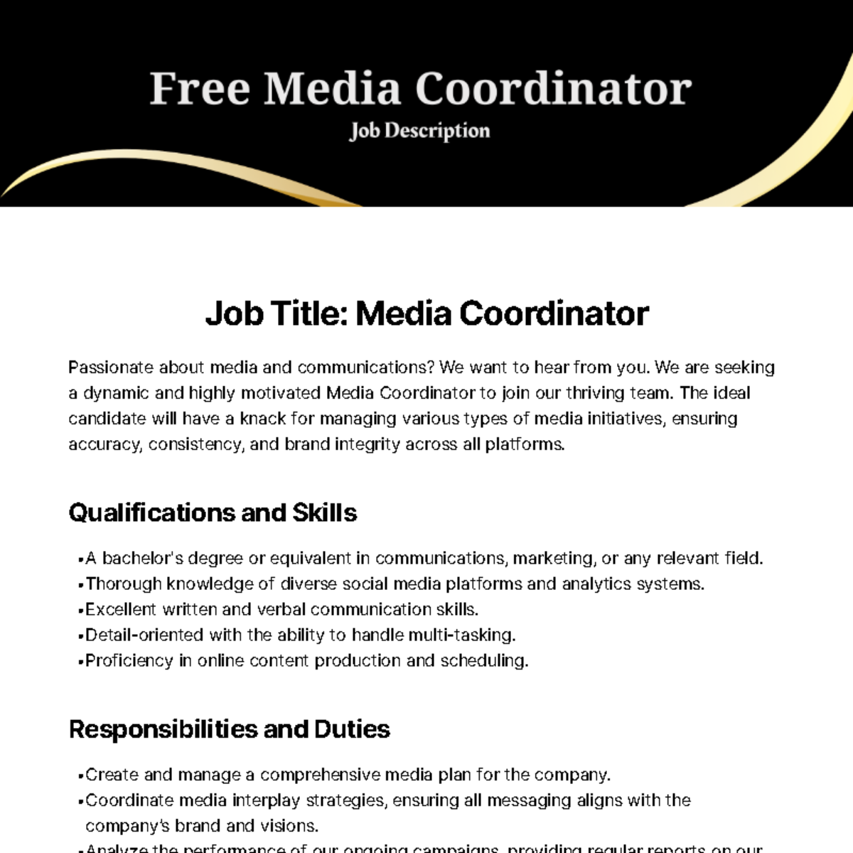 FREE Media Job Description Templates Examples Edit Online 