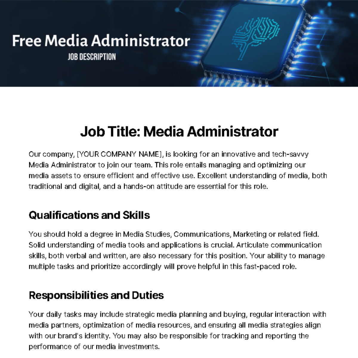 Free Media Administrator Job Description Template