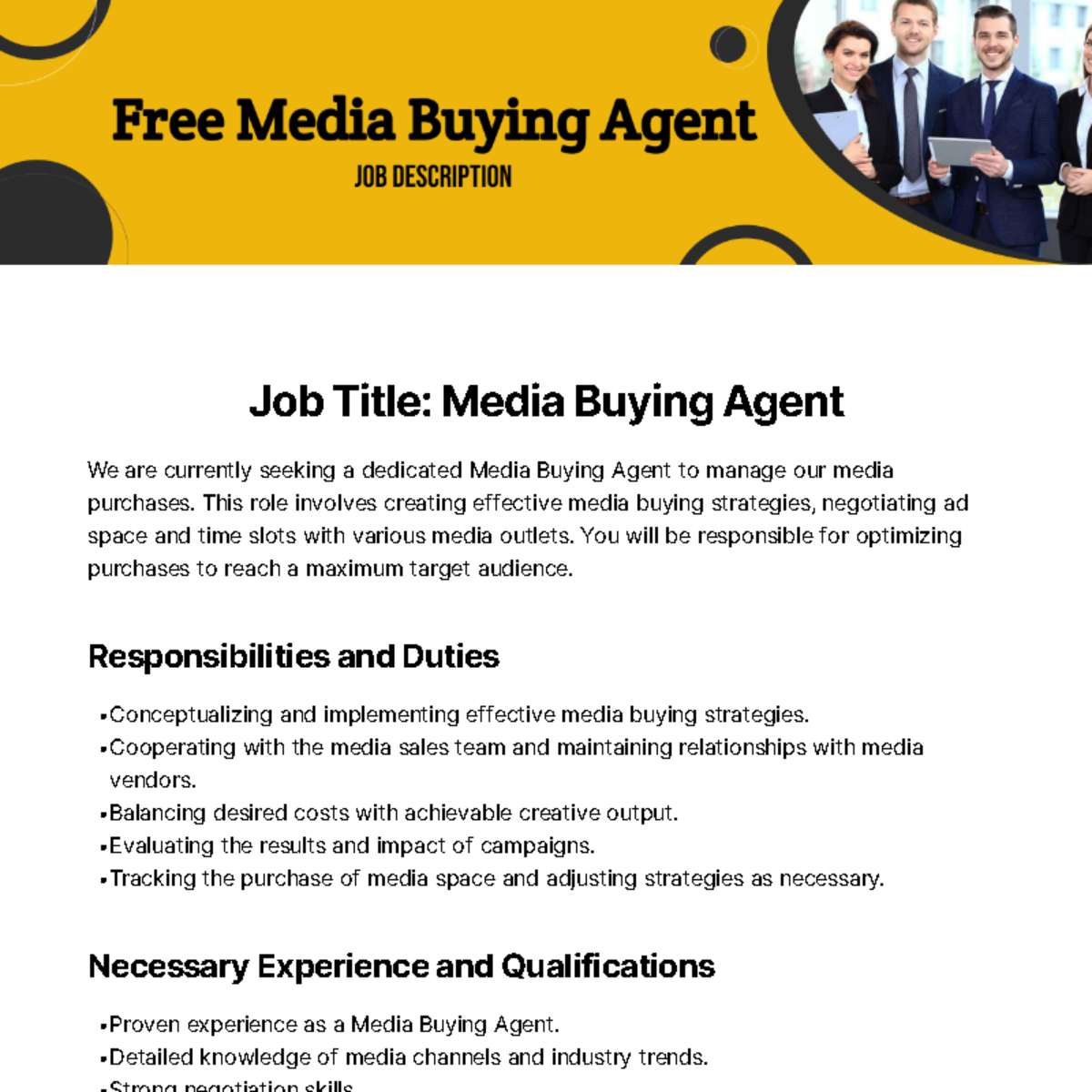 Free Media Buying Agent Job Description Template