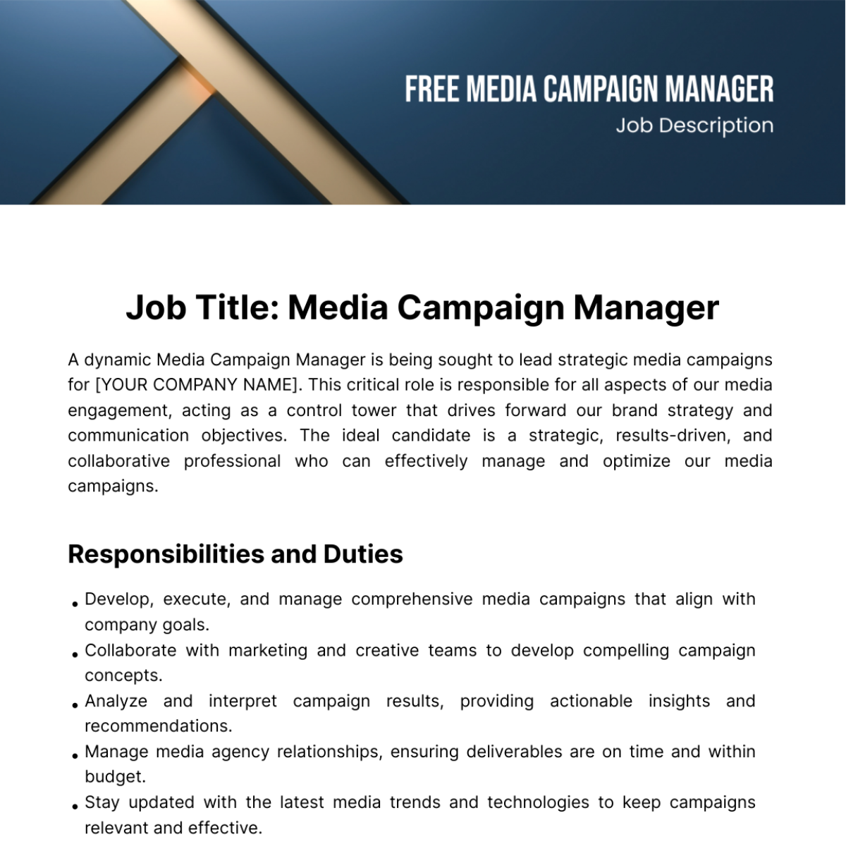 Free Media Campaign Manager Job Description Template