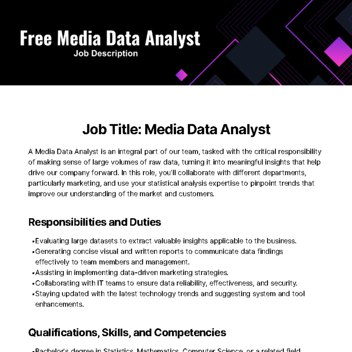 Media Data Analyst Job Description Template