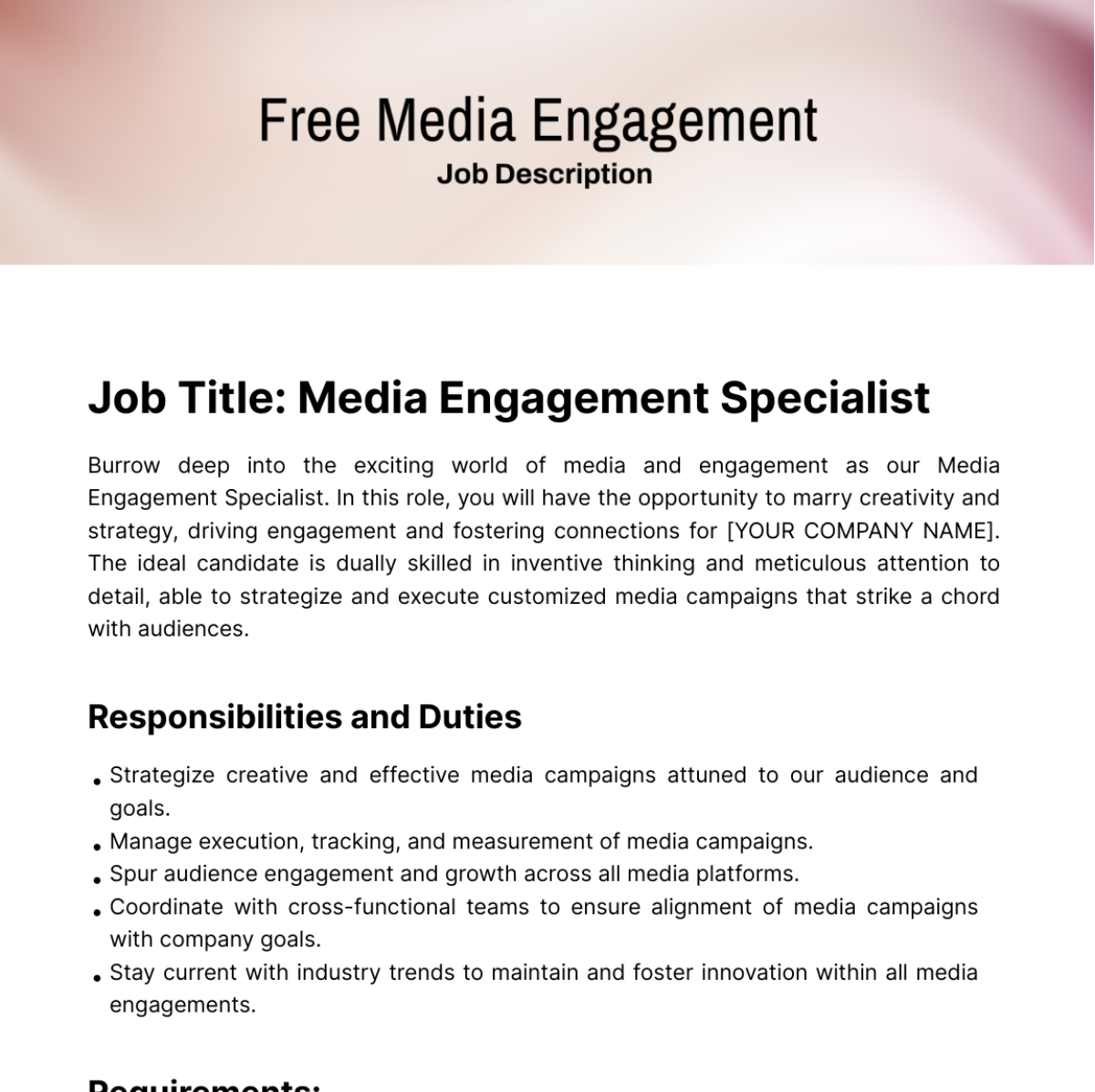 Media Engagement Job Description Template