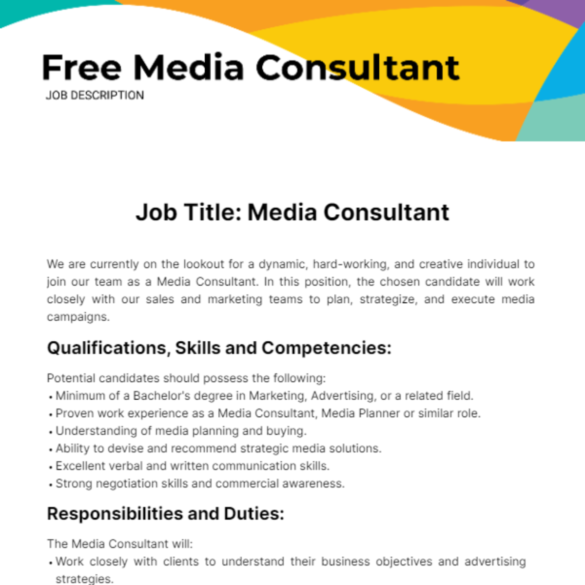 Free Media Consultant Job Description Template